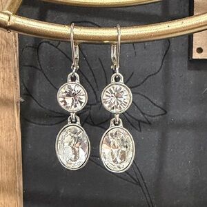 Silver-Tone Clear Crystal Drop Earrings - Elegant Dangle Style